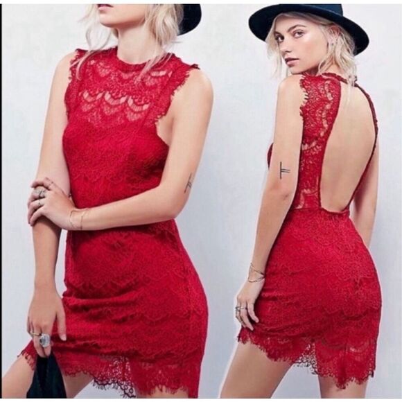 Intimately Free People Women's Daydream Lace Mini Dress Red‎ Medium - Picture 1 of 12
